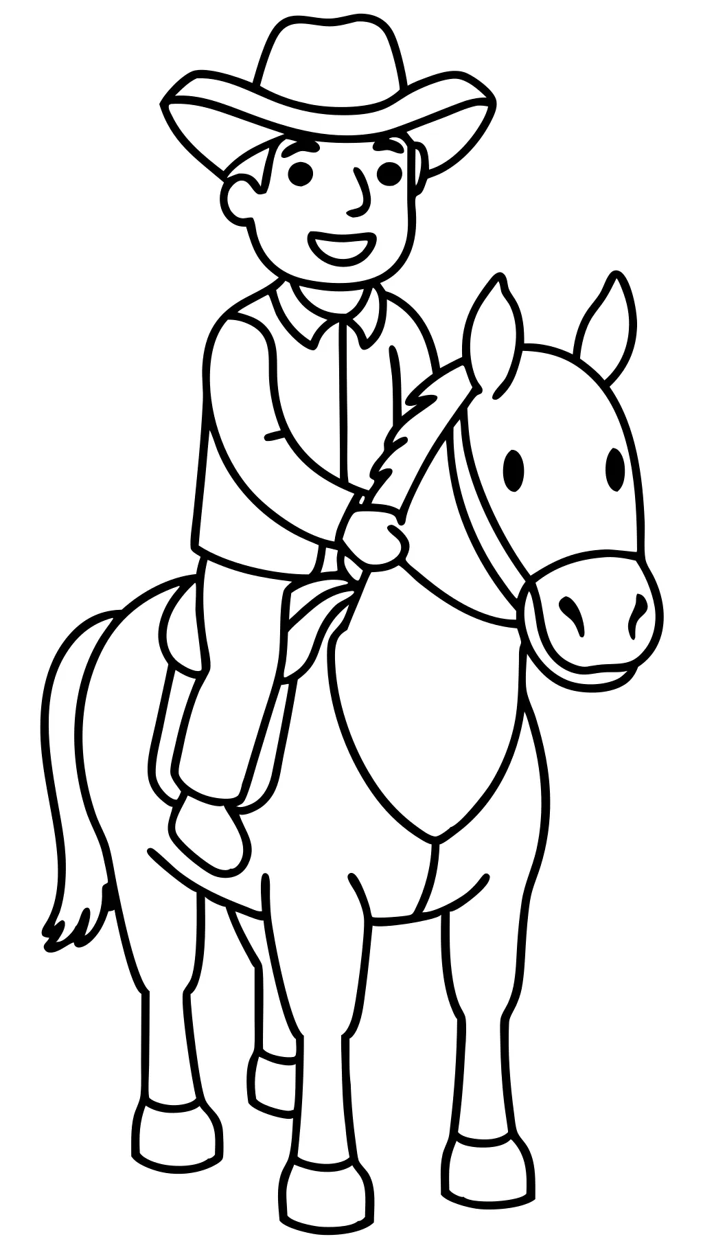 Páginas para colorear hombre simple en el dibujo de caballos